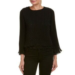 NWT BB Dakota Pleated Long Sleeve Black Blouse XS